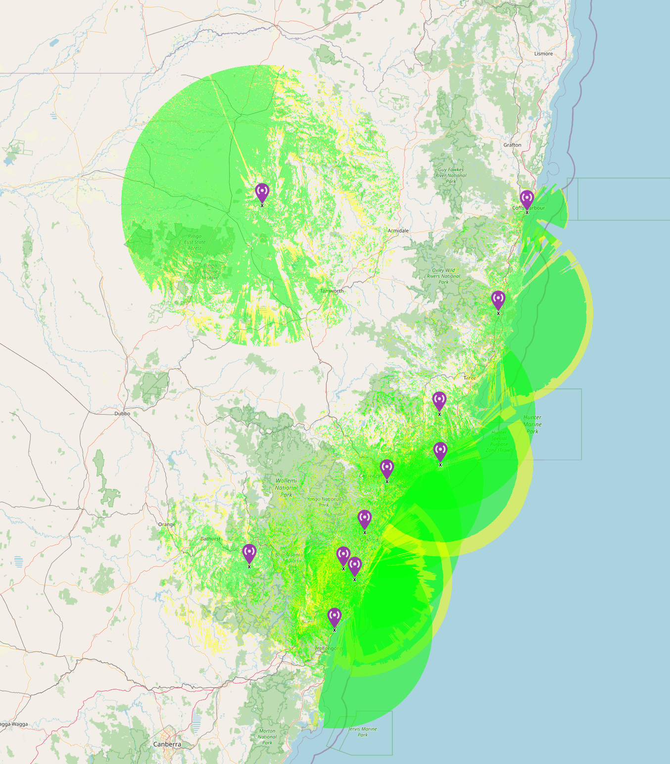 ARNSW RadNET network coverage map